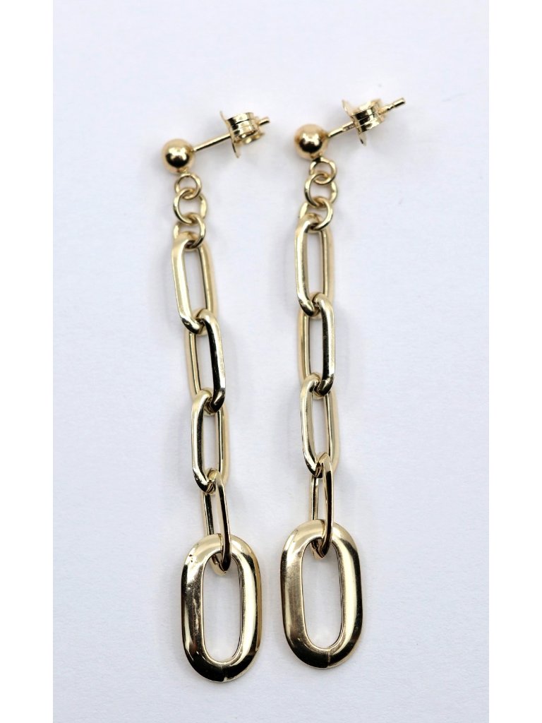 Unique 14k Solid Yellow Gold Drop Dangle Rounded Paper Clip Style Stud Earrings